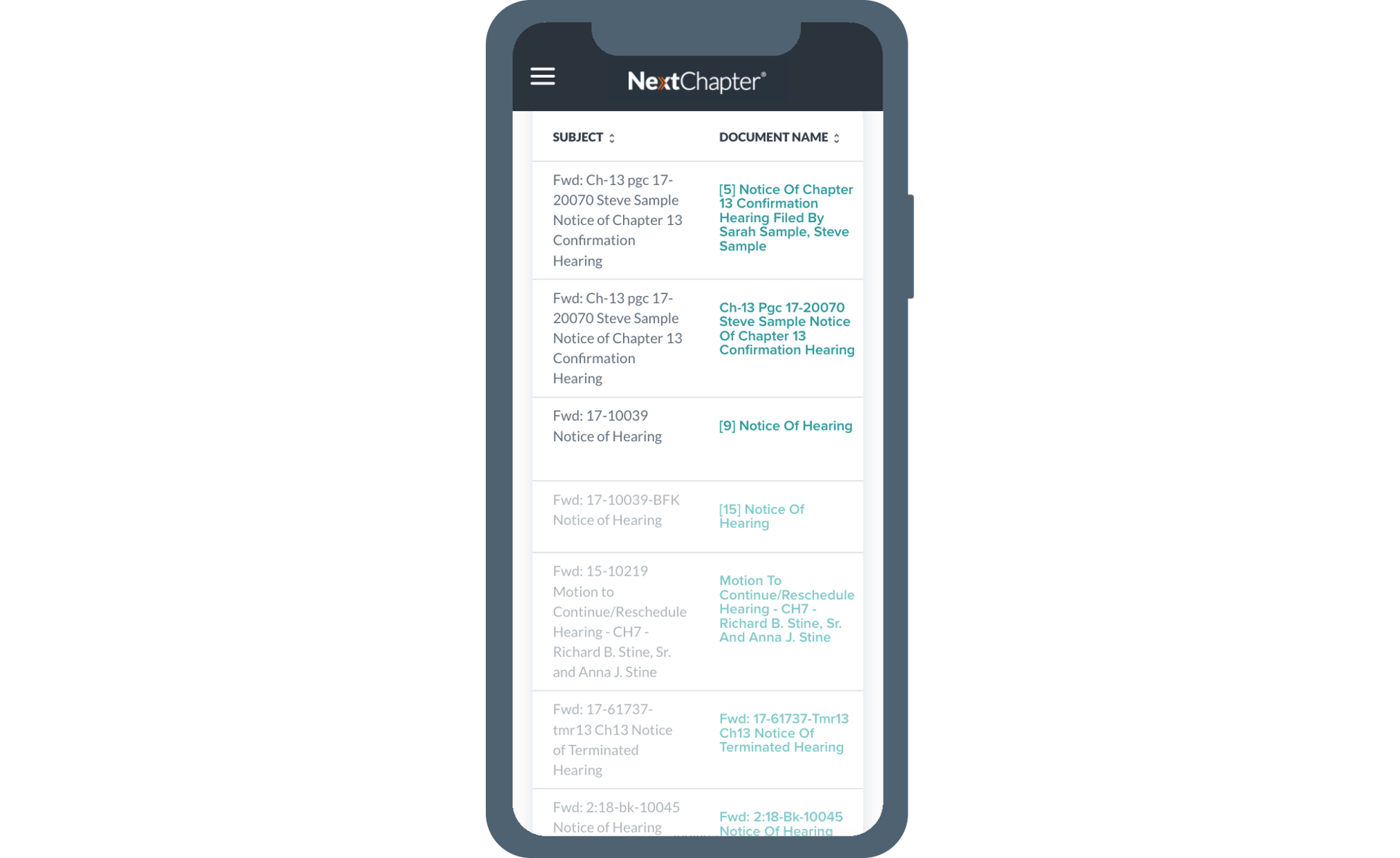 NextChapter Notices Dashboard Mobile